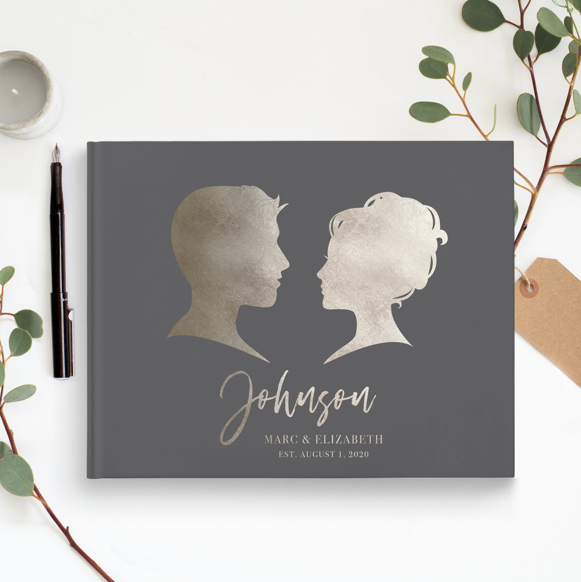 grey and silver wedding guest book classic cameo silhouettes sign in guestbook