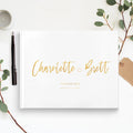 Couples Icon Heart Traditional Guest Book Horizontal Hardcover Gold Foil