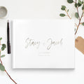 personalized wedding guest book travel theme traditional silver foil sign-in