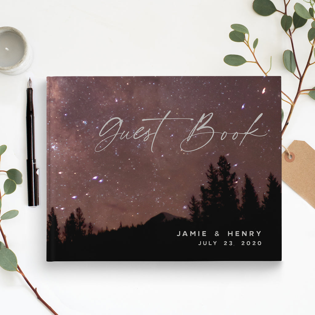 Night Sky Traditional Wedding Guest Book - Flutterbye Prints