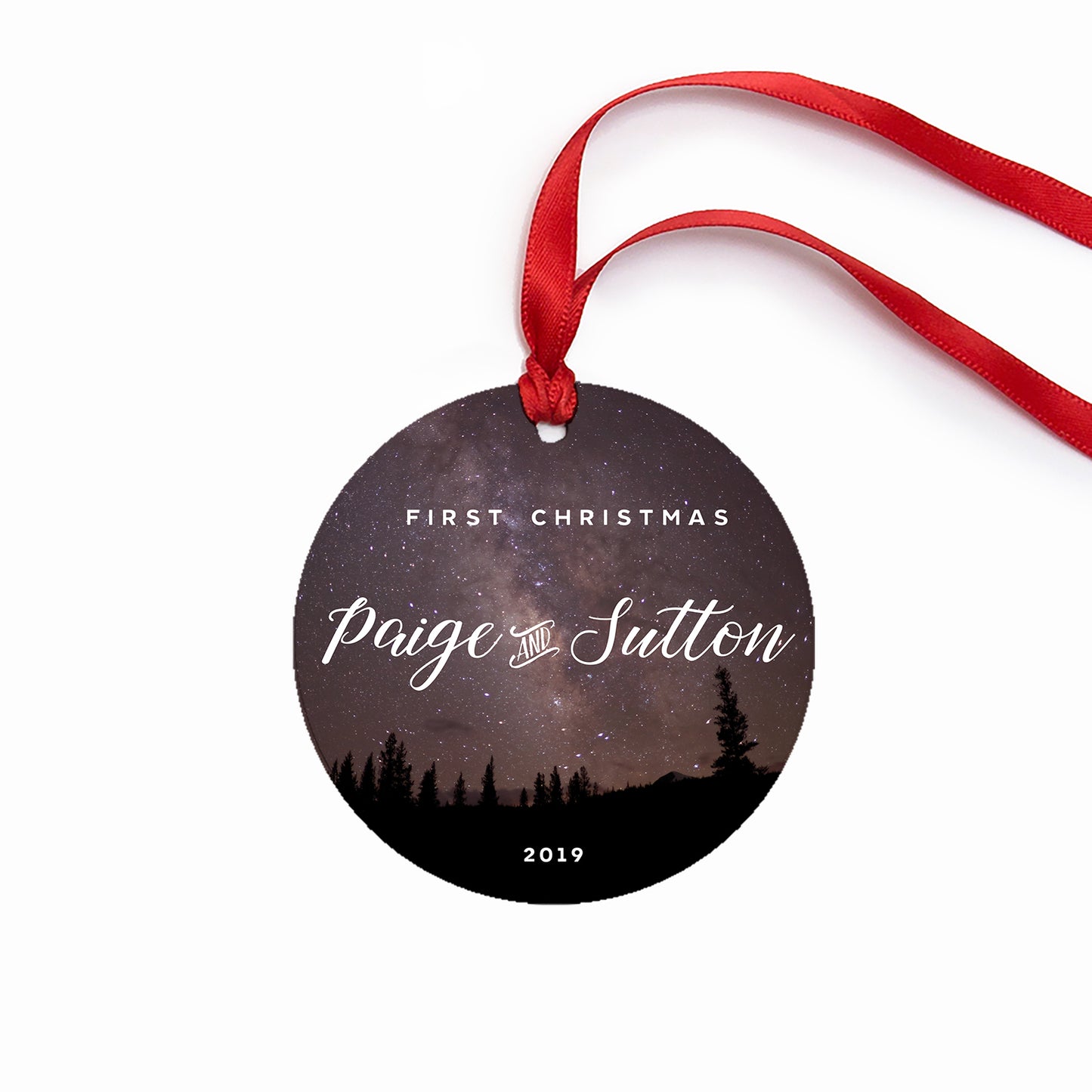 Personalized couples first christmas ornament starry night sky