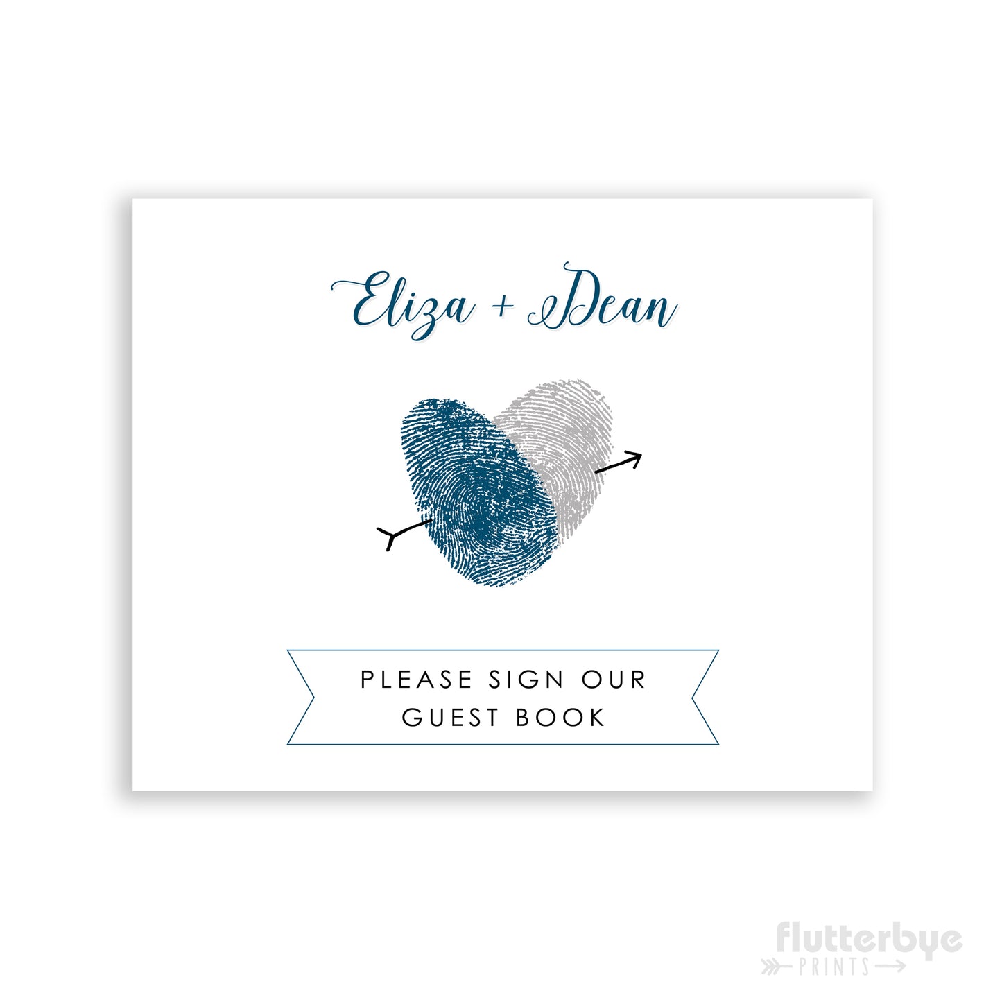 navy and silver wedding reception sign in table guestbook print