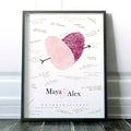couples fingerprint artwork wedding Guest sign in poster alternative in black frame with gues signatures