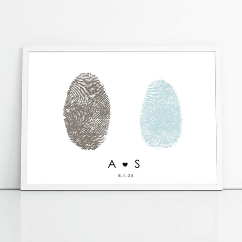 same sex grooms wedding guest book with fingerprints in shades of blue