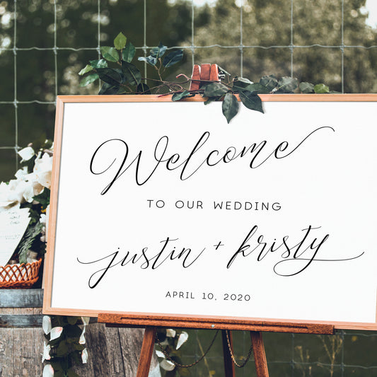 wedding reception welcome sign personalized cursive script