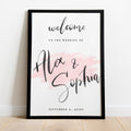 modern watercolor brush script wedding welcome sign reception decor