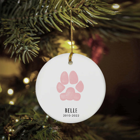 dog paw print ornament Christmas pet with date in pink 