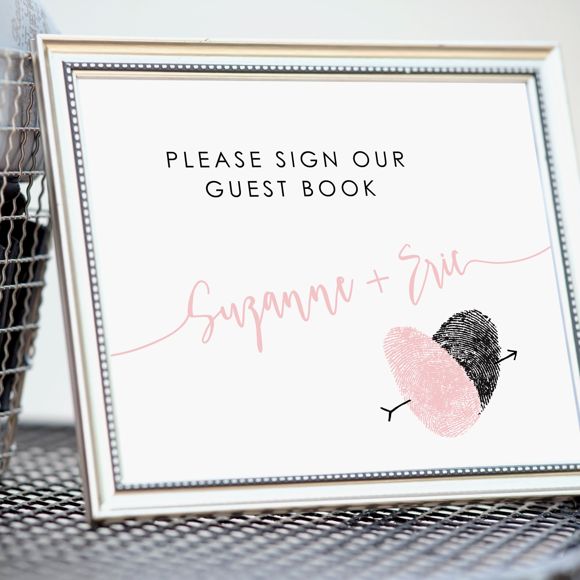 reception fingerprint heart guest book table sign framed decor