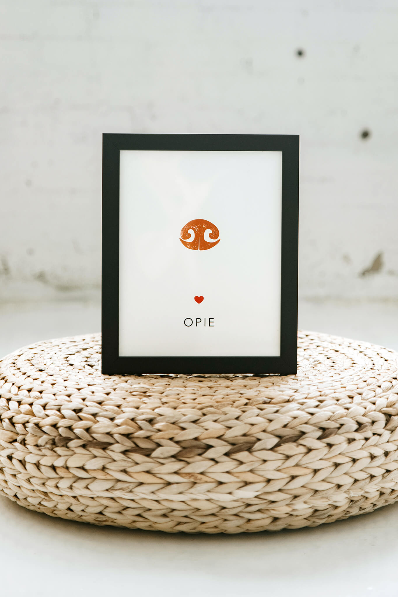 pet nose print keepsake on display in black frame clicking this photo leads to the pet print collection